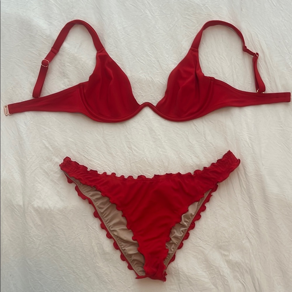 Shade & Shore Red Bikini Set with Adjustable Halter and Cheeky Cut
